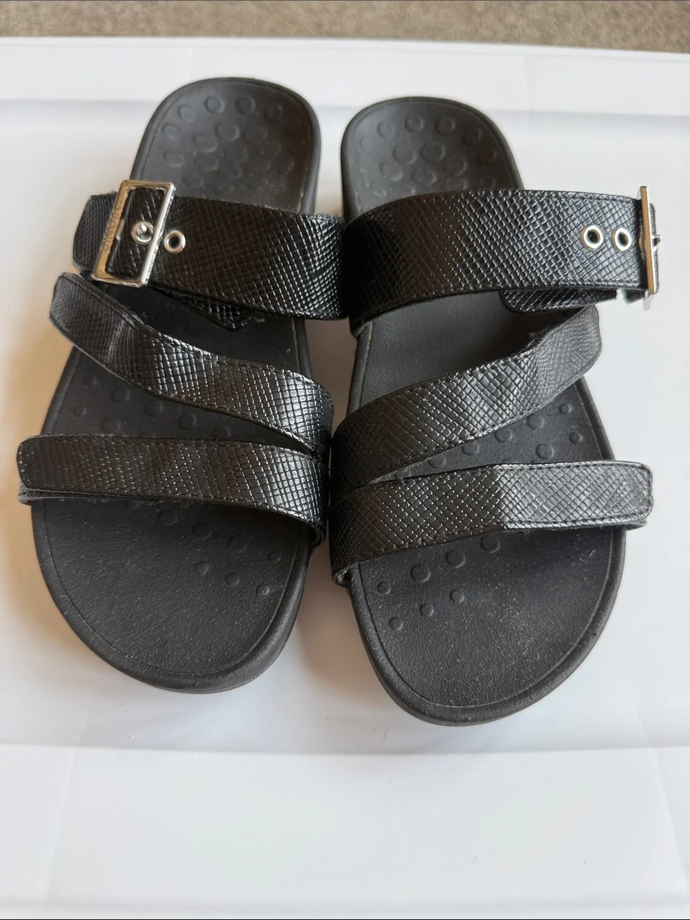 Vionic Black Triple-Strap Buckle Sandals for Kids